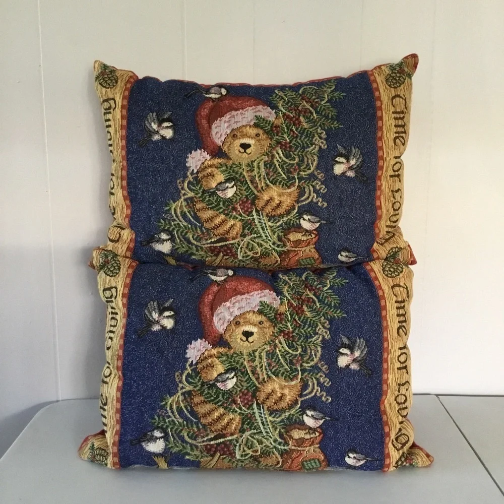 Vintage Christmas Pillows Lot Of 2 Decor Pillows Teddy Bear